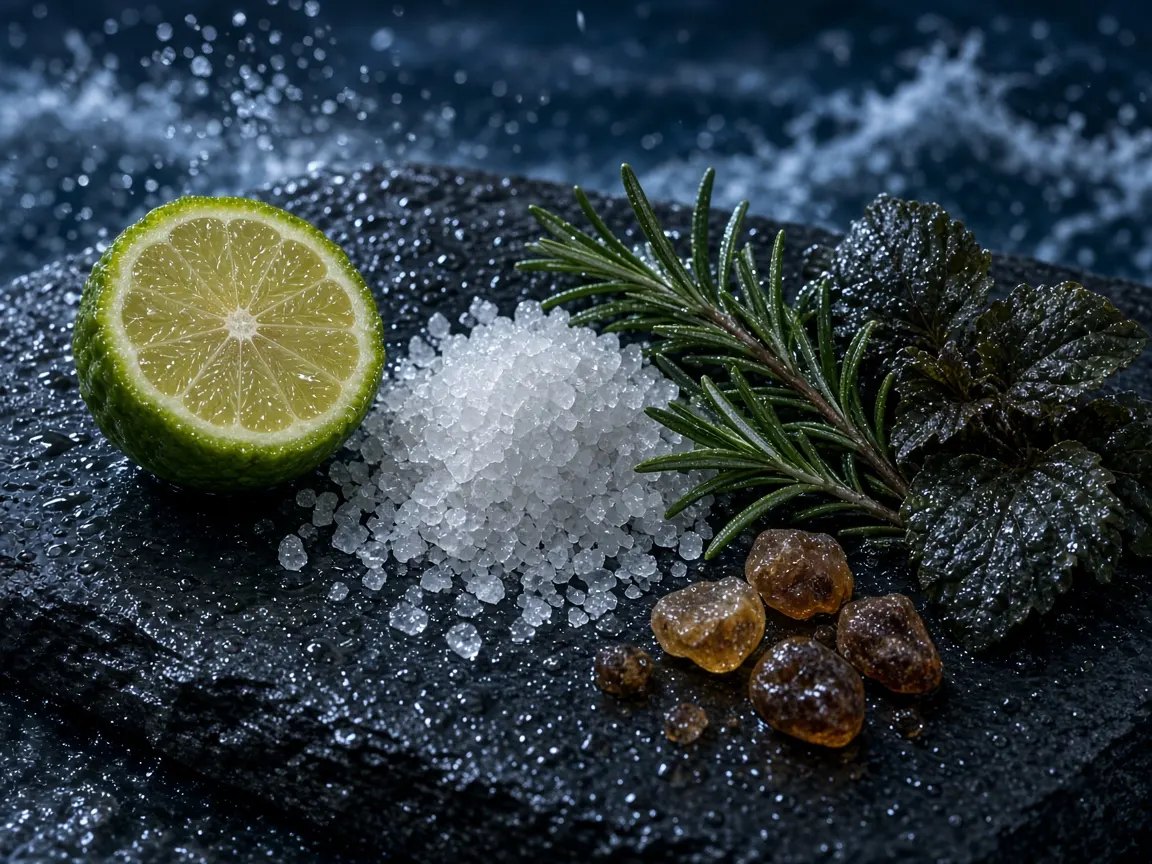 Still life of the notes in Giorgio Armani Acqua di Giò Profondo