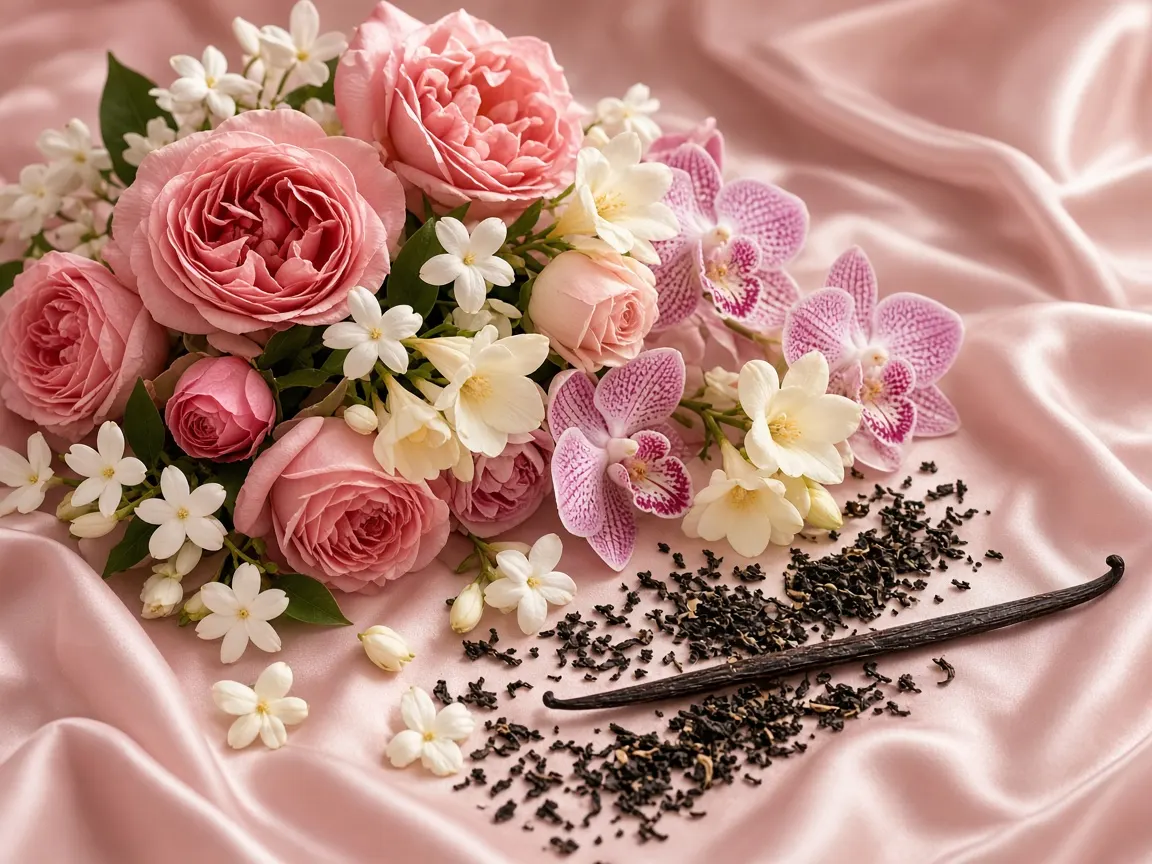 Still life of the notes in Viktor & Rolf Flowerbomb Eau de Parfum